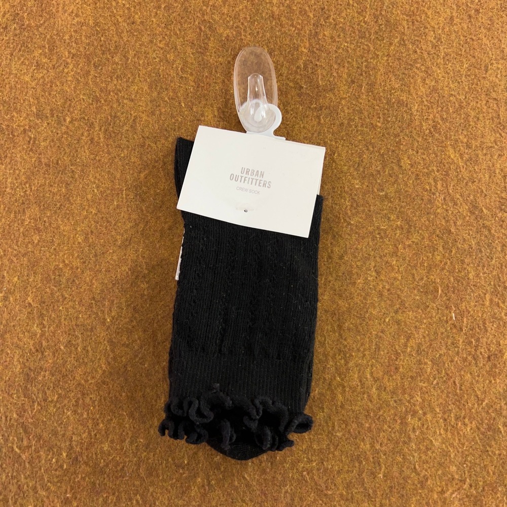 Urban Outfitters Womens OS Black Ruffle Trim Crew Socks NWT